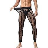 YUFEIDA Men's Fishnet Pants Drawstring Bottoms Low Rise Mesh Leggings Muscle Fit Long Pants See Through Thermal Bottoms