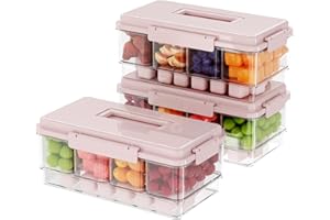 Eanpet 3Pack Ice Chilled Condiment Caddy with 4 Containers & 4 Lids Fruit Serving Tray Platter with Handle Portable Condiment Organizer Server for Mimosa Bar Supplies,Salad,Taco,Party Garnish,Pink