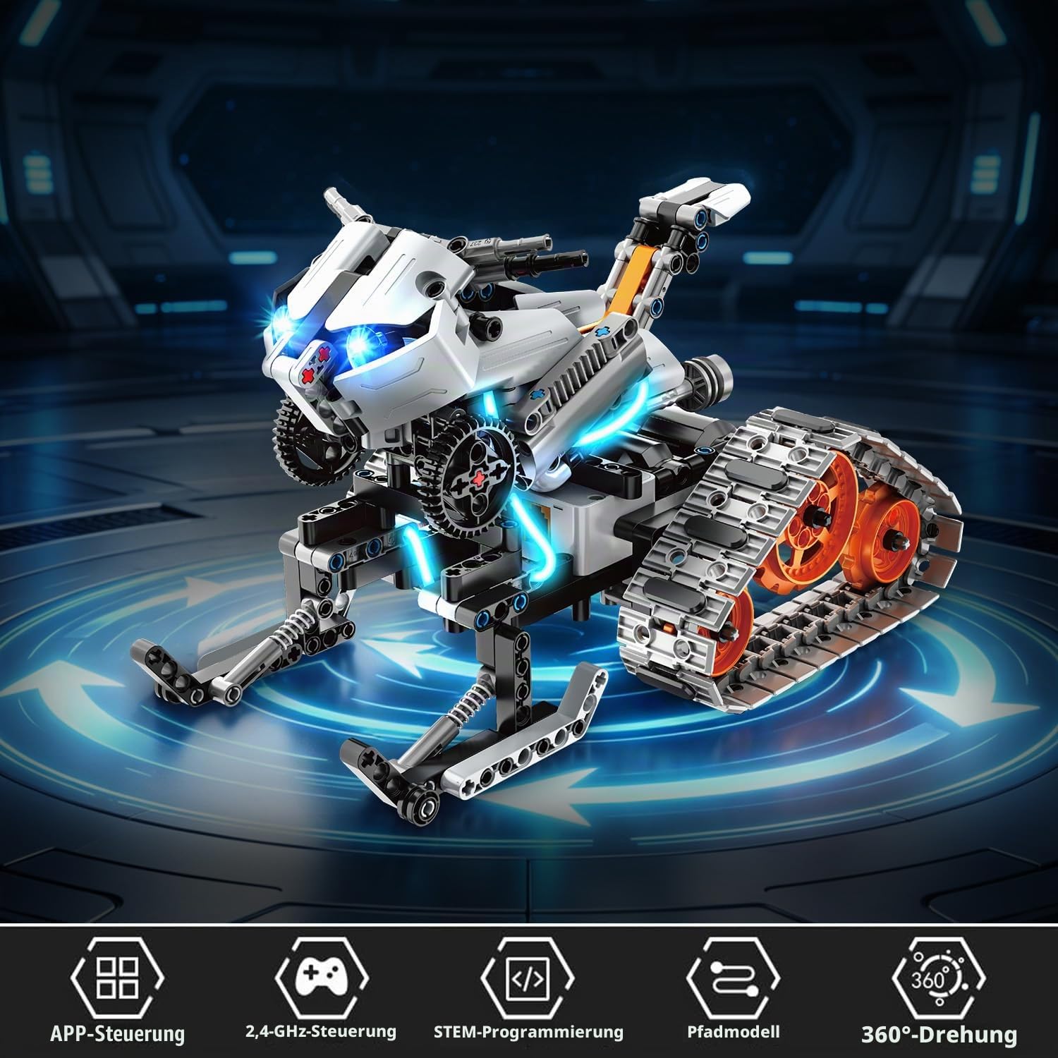 HOGOKIDS 5-in-1 Roboter Bausatz mit LED, RC-Technik Bauspielzeug mit App & Fernbedienung, Panzer-Rennwagen, programmierbar, wiederaufladbar, Geschenk für Jungen und Mädchen von 6–12+ Jahren(604 Teile) 7