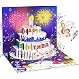 Omgpeike 3D Pop-Up Birthday Card with LED Lights & Blowable Candle – Interactive Music Greeting Card for Women, Men, Kids Blue
