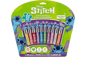 Disney Stitch 10 Piece Plant Based Lip Gloss, Girls Party Favors, First Makeup Set for Girl, Perfect for Parties, Sleepovers, and Birthday Gifts, Ages 3+, by Townley Girl