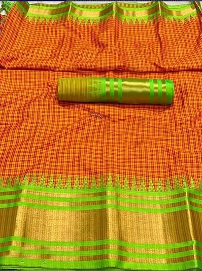 Chextemple Brown soft cotton silk saree