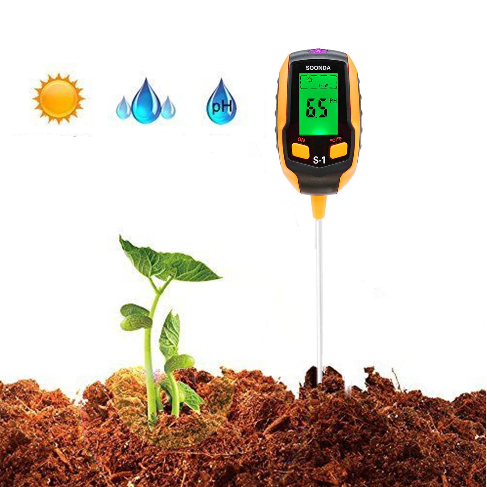 Opaltool 5 in 1 Soil Tester Soil Moisture Meter for Soil Plants Soil Moisture Tester with PH/Temperature/Light/Humidity for Plants Farm Vegetables Lawn Grass Garden
