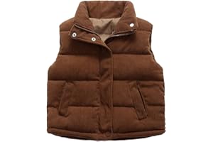 Uillui Corduroy Puffer Vest for Girls Boys Sleeveless Puffer Jacket Stand Collar Thick Warm Winter Coat Kids Down Vest