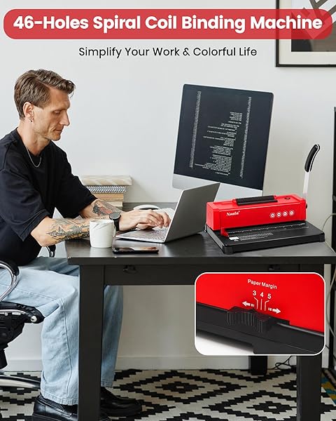 46-HOLE BINDING MACHINE SPIRAL COIL BINDER RED,DIY BOOK BINDER KITS WITH ELECTRIC COIL INSERTER,4:1 PITCH 500 SHEETS,COME WITH 100PCS COMB BINDING SPINES,SCHOOL OFFICE HOME