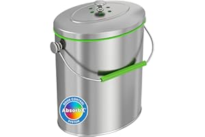 iTouchless Titanium 6 Liter / 1.6 Gallon Stainless Steel Compost Bin with AbsorbX Odor Filter System, Rust-Free Oval Shape Sp