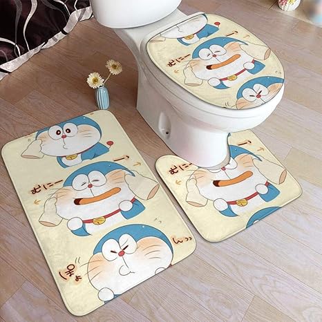 Amazon バスルームラグセット3ピースカワイイドラえもん滑り止めバスマットu字型コンターラグトイレふたカバーホームホテル用50 X 80 Cm 浴室足ふきマット ホーム キッチン オンライン通販