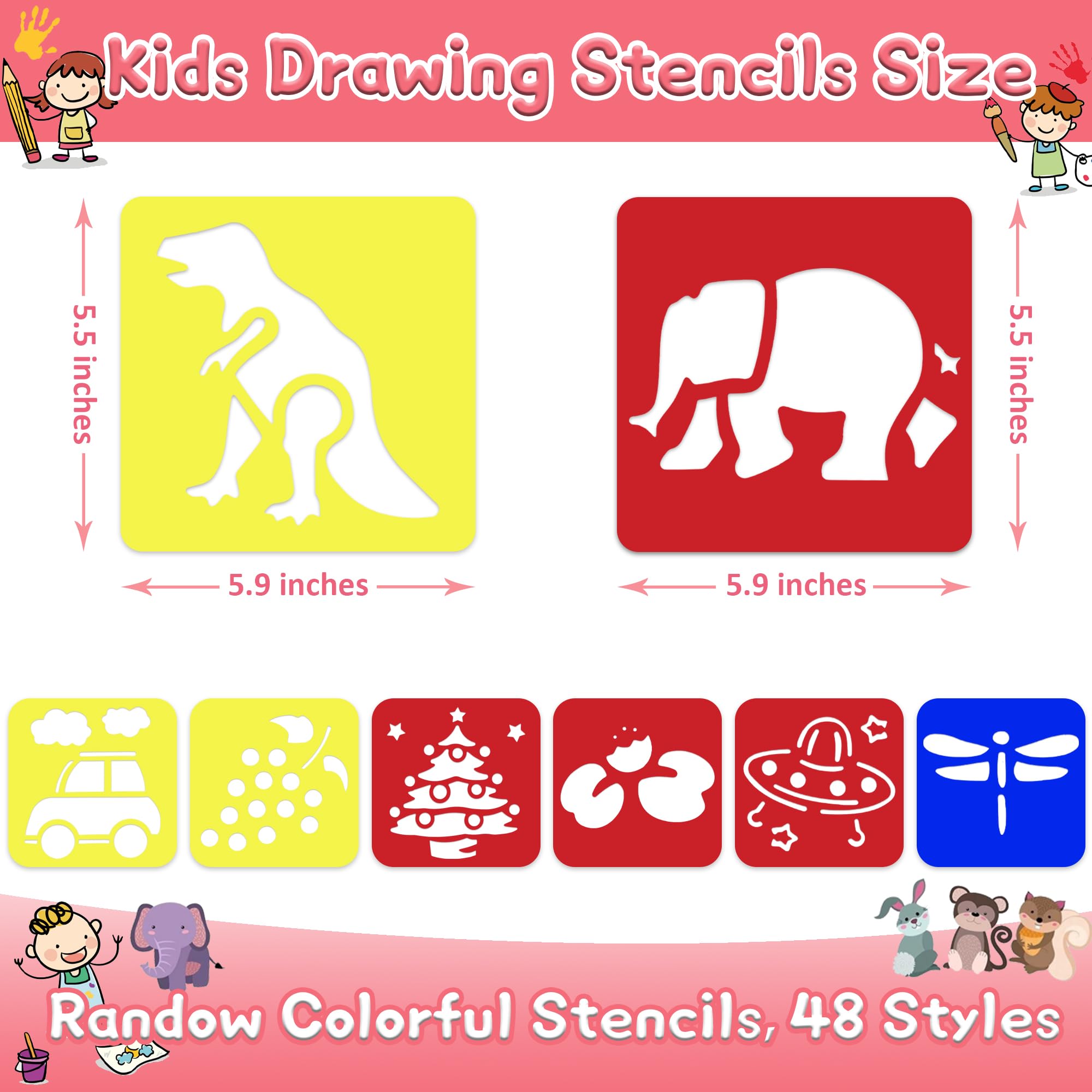 LanMa Drawing Stencils for Kids, 48 Pieces Plastic Drawing Painting Stencil Templates for Kids Crafts School Art Projects