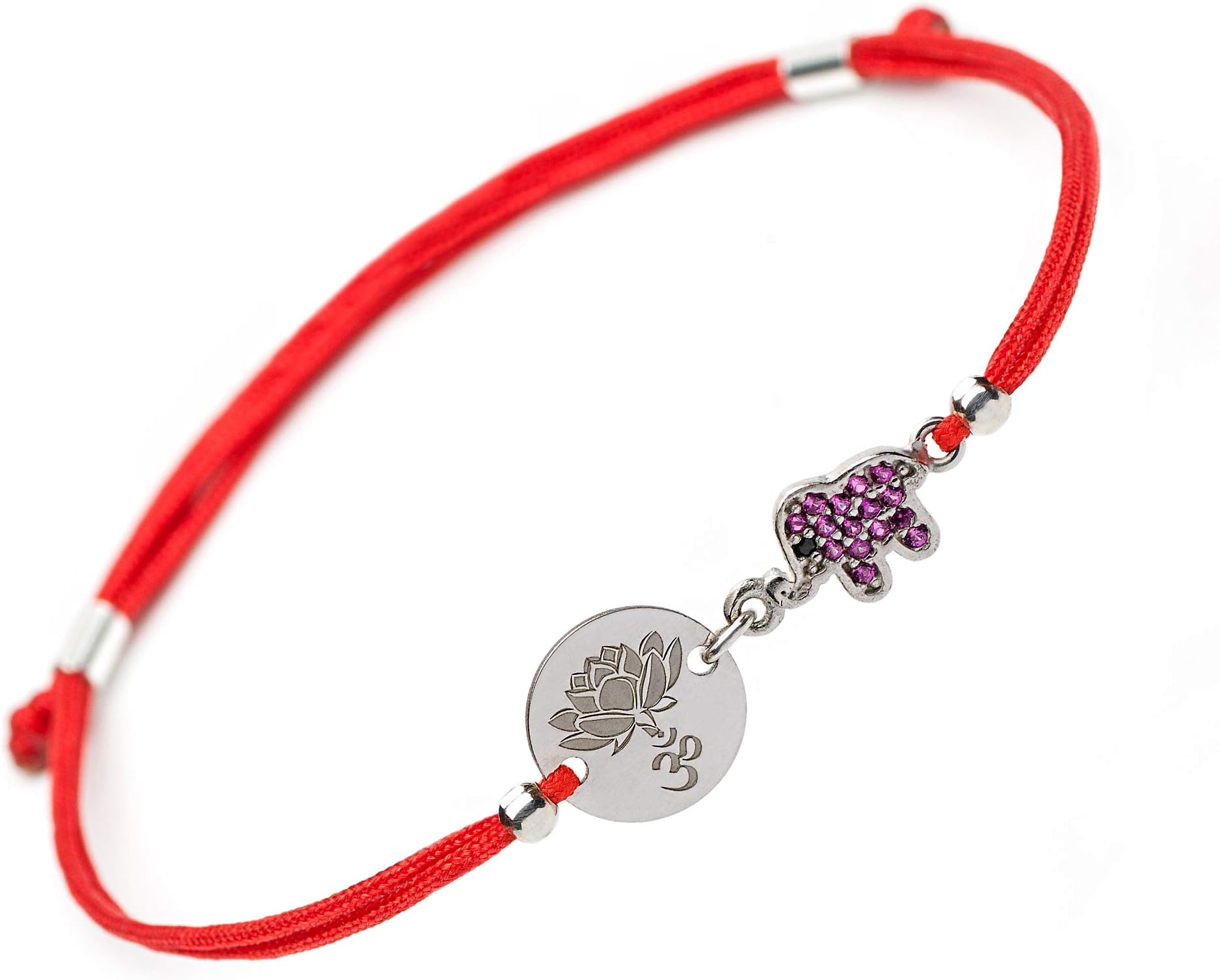 SOLOMIYA Elephant Lotus Lucky Bracelet - Good Luck Charm - Chakra Kabbalah Red Ajustable String Jewelry Bracelets for Women - Sterling Silver Pendant Healing Crystals Yoga Boho Bangle