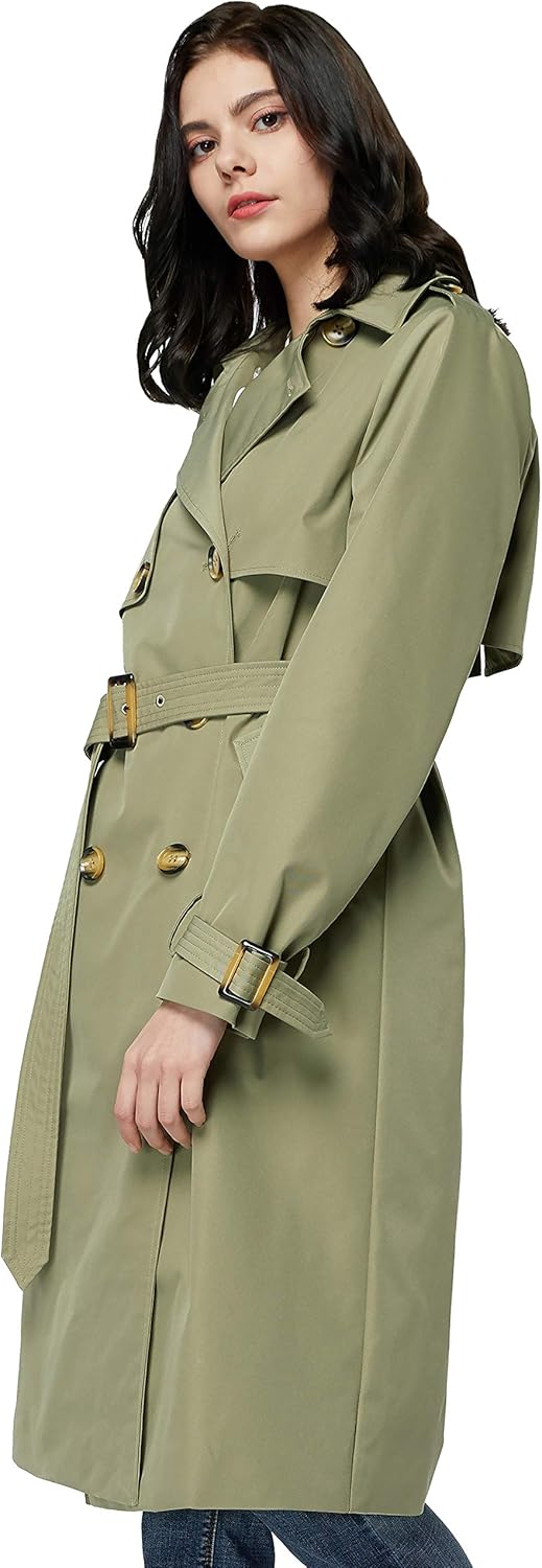 Orolay Women's Long Double Breasted Trench Coat with Belt Light Lape Overcoat: Clothing
