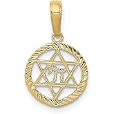 10k Yellow Gold Pendant Necklace with Star of David and Hebrew Chai Symbol, Jewish Religious Charm for Men or Women, Unisex Faith Jewelry, Cultural Spiritual Gold David Pendant for Daily Wear