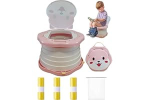 SunnySmile Tortable Toddler Potty，Travel Potty，Potty Training Toilet Seat for Toddlers Boys Girls，for Travel，Camping, Outdoor, Indoor，With 75 Disposable Bags，Cartoon Design, Children Will Like it More