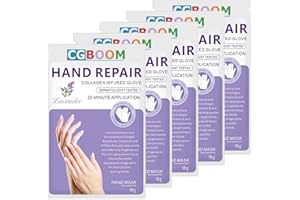 CGBOOM 5 Pairs Hand Masks Moisturizing Gloves, Hand Skin Repair Renew Mask Infused Collagen, Vitamins + Natural Plant Extracts for Dry, Aging, Cracked Hands (Lavender)