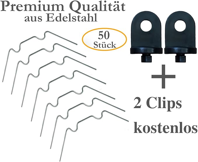 KRONLY 50 Stück Gewächshaus Klammern aus Edelstahl ? rostfrei ? sturmfest ? kompatibel Set für Hohlkammerplatten Doppelstegpl