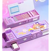 Pop up Multifunction Pencil case for Kids kawaii Pencil Case Pencil Holder for School Students supplies for girls Cute Pencil box for Girls with Sharpener Password Lock Schedule Whiteboard (purple)