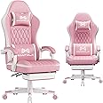 Gaming Chair with Footrest, Ergonomic Computer Chair, PU Breathable Material with Headrest and Lumbar Support, Suitable for Silla Gamer and Adults (Pink)
