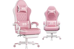 GAMTIMER Gaming Chair with Footrest, Ergonomic Computer Chair, PU Breathable Material with Headrest and Lumbar Support, Suitable for Silla Gamer and Adults (Pink)