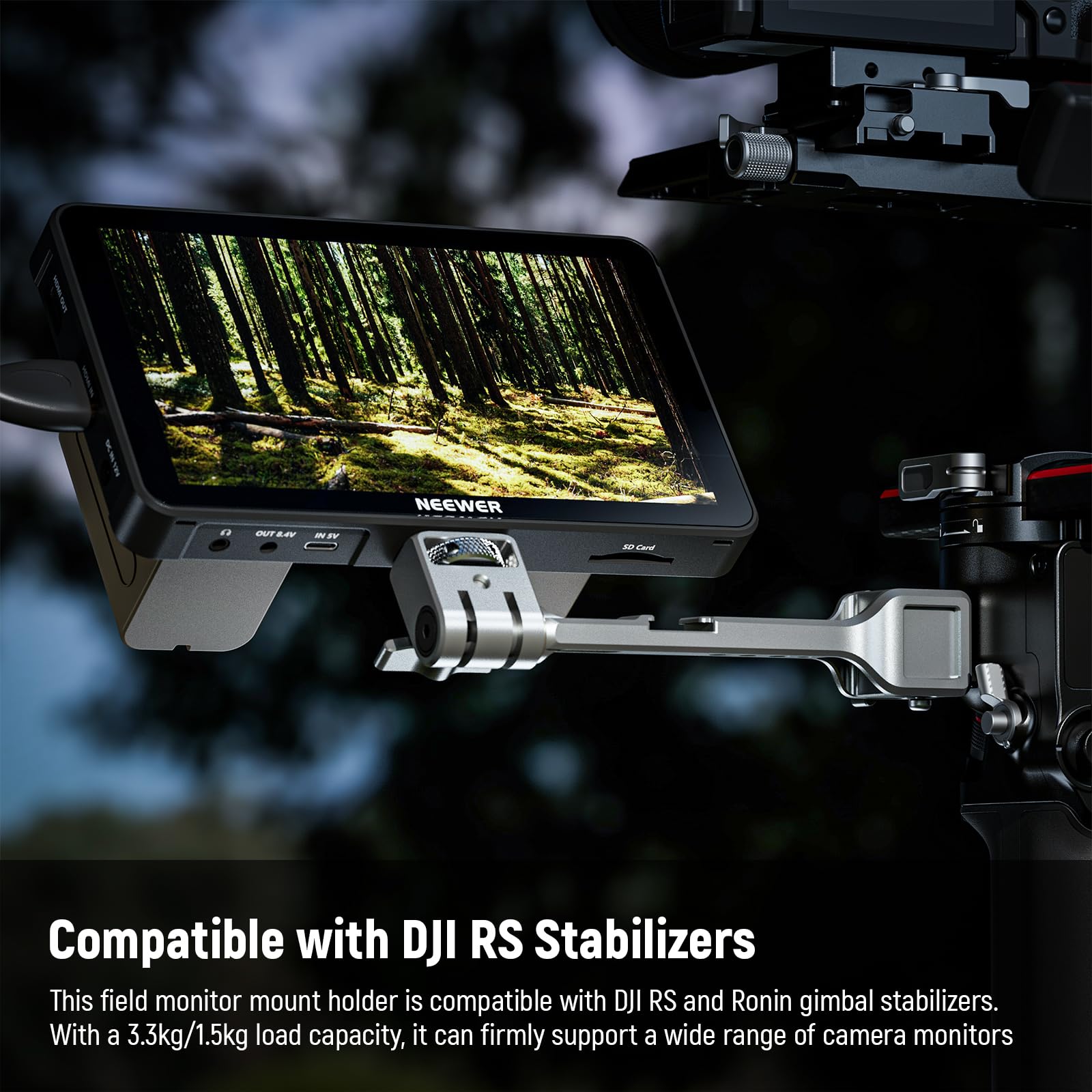 NEEWER NATO Monitor Mount for RS Gimbal, 360° Rotatable Field Monitor Holder with NATO Clamp, Cold Shoe, 1/4