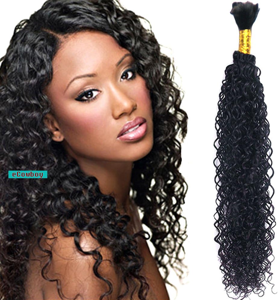 eCowboy High End Bulk Hair for Micro Braiding 100% Virgin REMY Human Hair Can be Dyed Bleached ABSORBS Color Well Jerry Curl Curly great deal 2 bundles pack, 100g/bundle Natural Black 20 Inch