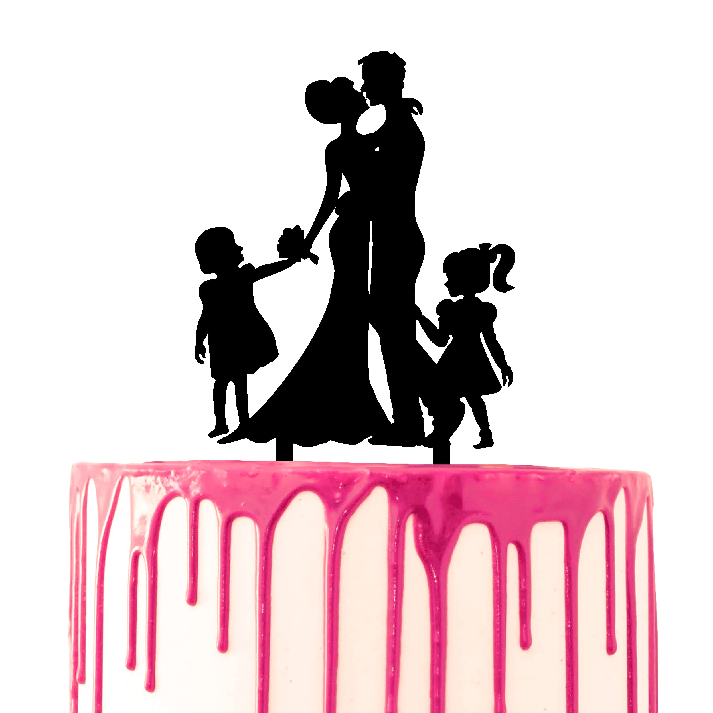 CARISPIBET Decorative cake topper couple hugging with two playful daughters wedding anniversary cake decorative acrylic silhouette