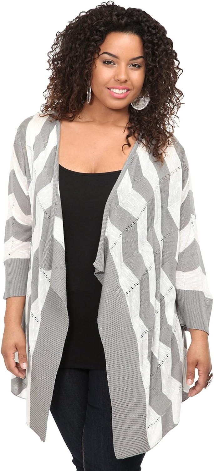 Grey And White Zigzag Stripe Open Cardigan at Amazon Womenâs Clothing store: Cardigan Sweaters