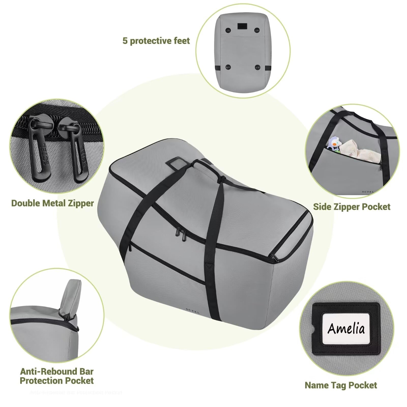 Infant Car Seat Travel Bag - Fits Infant Car Seats with Anti-Rebound Bar Base, Car Seat Airplane Bag for Chicco/Graco/Nuna/Cosco/Britax/Uppababy Baby Car Seat, Water Dirt Tear Resistant, Grey Upgrade