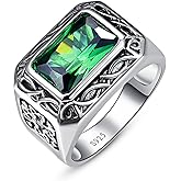 Yaresul 5CT 8X12mm Radiant Cut Teal Turquoise Ring/Created Mens Black Onyx 925 Sterling Silver Mens Ring Cocktail Rings Celtic Pattern Pinky Ring Band for Dad Father Size 7-12