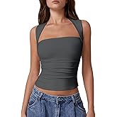 QINSEN Women's Square Neck Slim Fit Tank Top