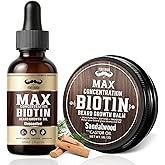 FEBOTE 4X Concentration Biotin Beard Kit for Men – Unscented Oil & Sandalwood Balm Set (2 Pack) – Moisturizes, Softens & Promotes Growth – Premium Beard Grooming Gift for Father’s Day or Him