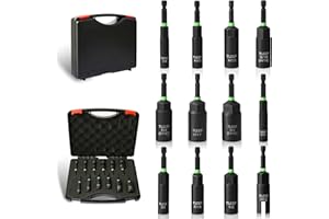 TLEEP Deep Nut Driver Set for Impact Drill w/Wing Nut Driver Bit, Sae/Metric 80MM Deep Nut Driver Bits, 1/4" Quick Change, 8mm 10mm 13mm 9/16”(14mm) 5/8”(16mm) 17mm 3/4”(19mm) 5/16” 3/8” 7/16” 1/2”