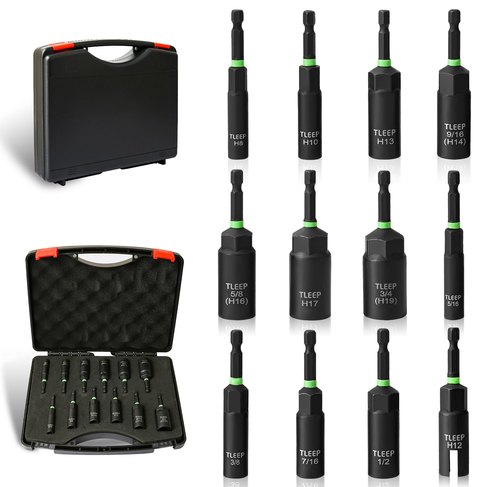 Photo 1 of TLEEP Deep Nut Driver Set for Impact Drill w/Wing Nut Driver Bit, Sae/Metric 80MM Deep Nut Driver Bits, 1/4" Quick Change, 8mm 10mm 13mm 9/16”(14mm) 5/8”(16mm) 17mm 3/4”(19mm) 5/16” 3/8” 7/16” 1/2”