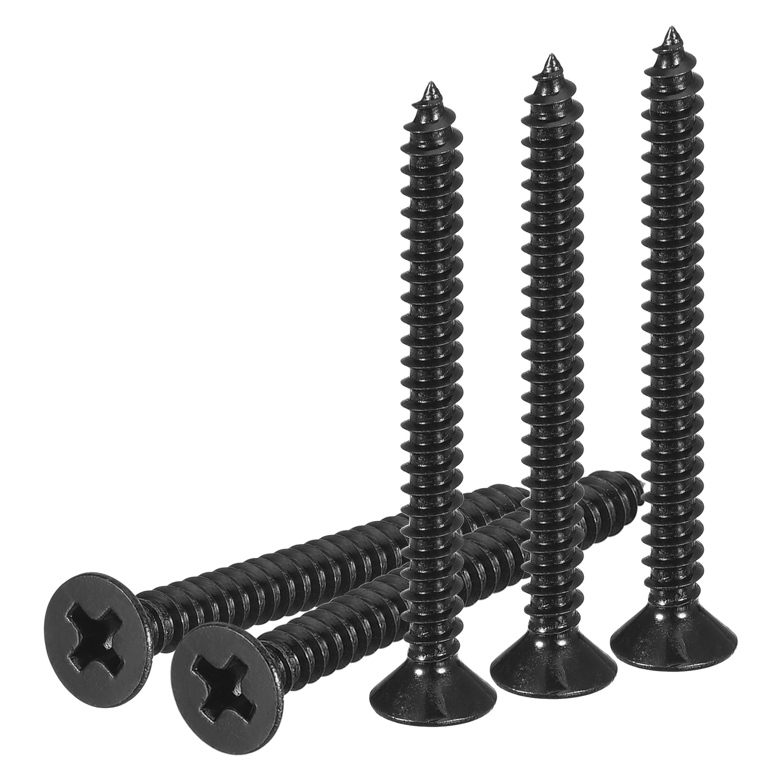 DTGN 100Pcs #6x1-3/8" Flat Head Wood Screws, Carbon Steel Phillips Self Tapping Screws - Good for Woodworking, Furniture - Black — image 1