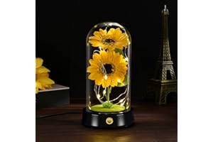 QUELIEN Sunflower Gifts for Women, Lighted Sunflowers in Glass Dome, LED Sunflower Lamp, Romantic Gifts for Her on Mother's Day, Birthday, Home Office Decoration