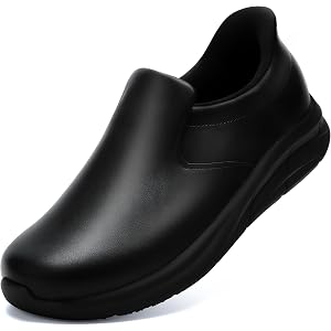 YTANJAD Hands Free Non Slip Work Shoes for Men & Women Waterproof Leather | Arch Support Work Loafers & Name Tag, Chef Restau