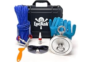 LucAnk 4200Lbs Fishing Magnet Kit | Double Sided Fishing Magnet, Strong Pull Force Fishing, Heavy Duty 66ft Rope, Powerful Thread Locker, Magnet Fishing Bundle Case, Non Slip Gloves, Safety Glasses