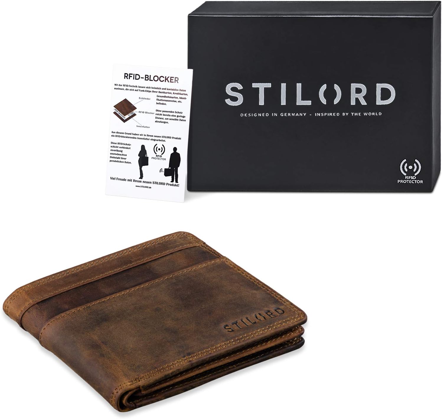STILORD "Cooper" Vintage Leather Wallet for Men RFID Blocking Classic Purse Bifold with Coin Pocket in Black Gift Box Colour:Middle Brown - Image 3