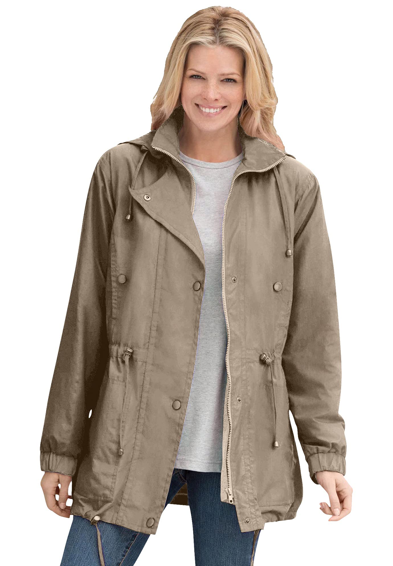 Fleece-Lined Taslon Anorak Rain Jacket 