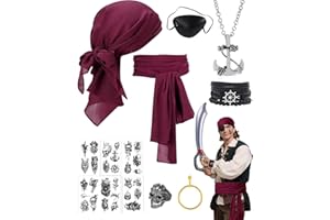 Medieval Pirate Costume Pirate Fancy Dress Accessories Head Scarf and sash, Eyepatch,Necklace for Carnival Halloween Cosplay