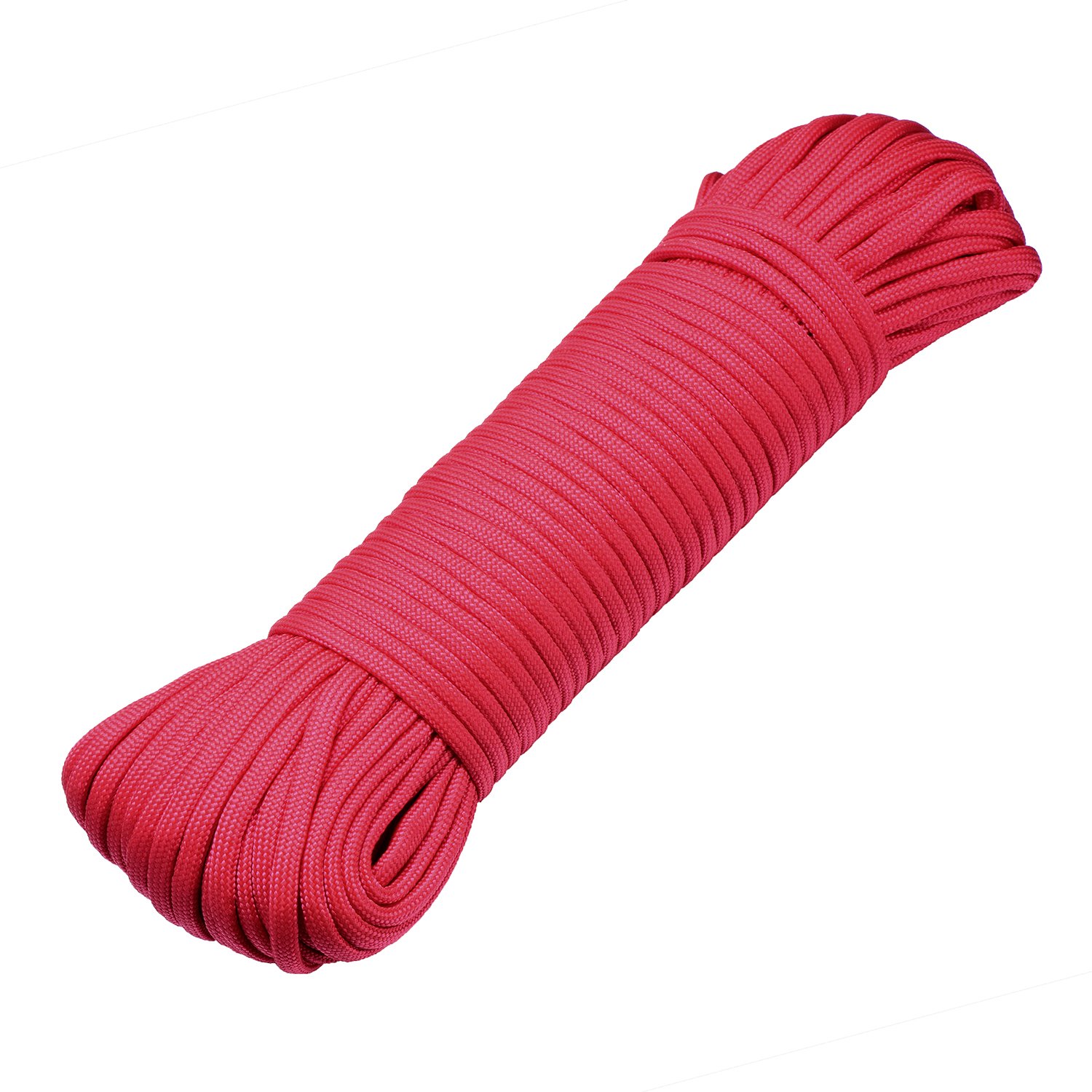 DonDon 98 ft - 30 m nylon cord Paracord survival DIY rope cord for outdoor camping activities 0.6 inch - 4 mm - 7 strands light red