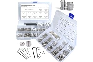 EilxMag 830pcs Set Screw Assortment Kit, Standard SAE + Metric Allen Head Socket Hex Grub Set Screws, Stainless Steel Set Screws for Bathroom Fixtures, Door Handles (M3-M8, 1/8"-40 to 5/16"-18)
