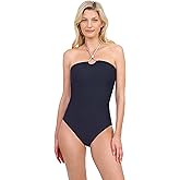Gottex Harbourside Women’s Textured Bandeau Knotted Halter One Piece Swimsuit with Soft Cups and Tummy Control Swimdress