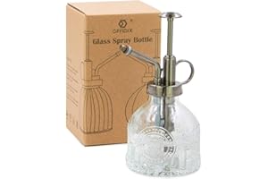 OFFIDIX Plant Mister Glass Spray Bottle, 6.3"Tall Vintage Plant Spritzer Watering Can, Succulent Watering Bottle with Plastic Bronze Plastic Top Pump, Can for Outdoor Indoor Garden, Cleaning Solutions