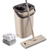 Midyb Mop and Bucket Set, Hands Free Floor Mop with 4 Microfiber Pads | Flat Mop with Wringer Set,54" Stainless Steel Handle, Wet Dry Mop for Hardwood, Laminate, Tile, Vinyl, Pet Hair Cleaning