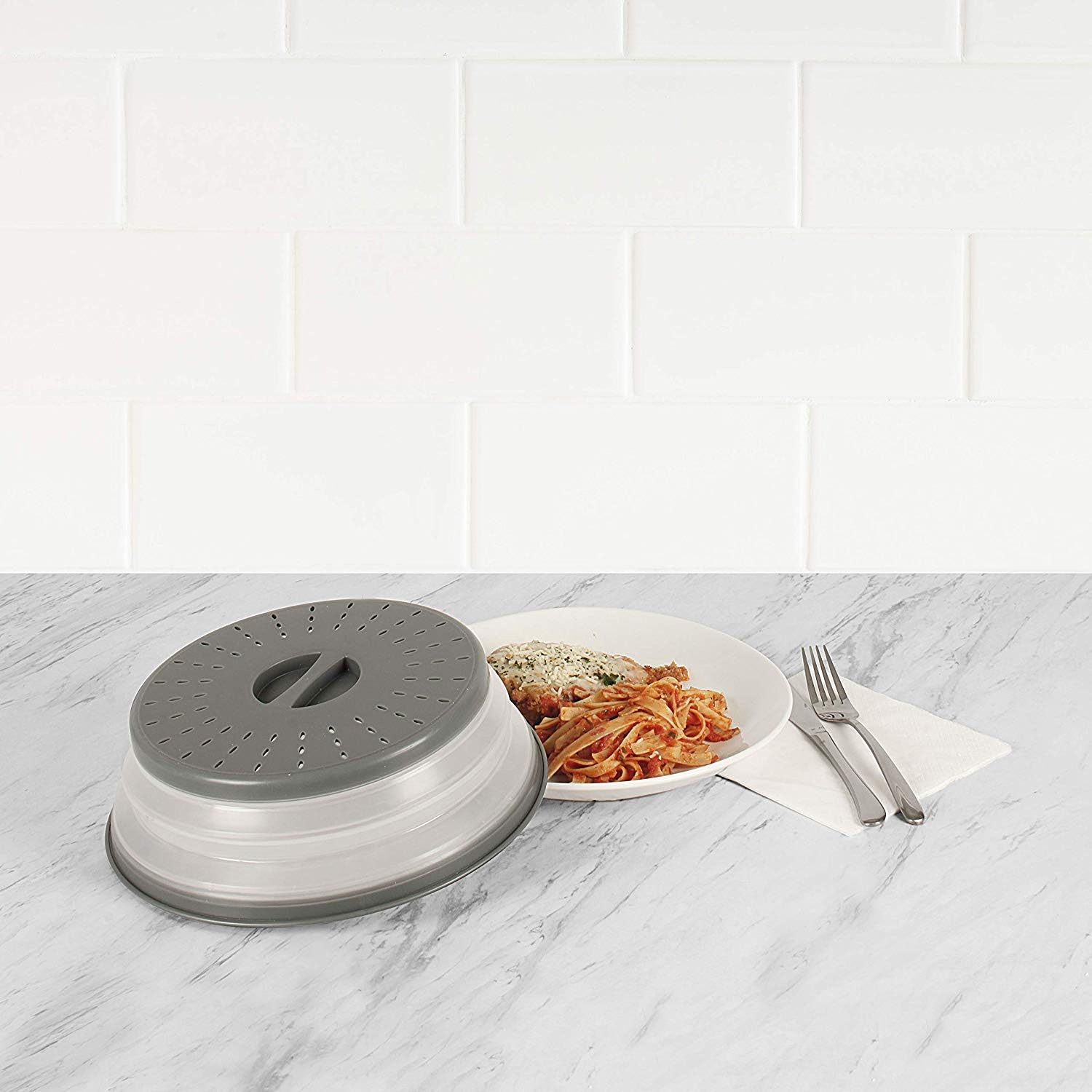 Tovolo Vented Collapsible Microwave Splatter Proof Food Plate Cover With Easy Grip Handle Dishwasher-Safe, BPA-Free Silicone & Plastic, 10.5" Round, 10.5 inch, Charcoal: Kitchen & Dining