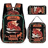 ZCJB-WSRY Dragon Backpack with Lunch Box & Pencil Case, 16 Inch Cute Dragon Themed Bookbag, Adjustable Lightweight Large Capacity, Colorful Backpack Set for Kids Girls Boys School