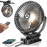 FRIZCOL 24000mAh 8 Inch Portable Clip On Fan,Battery Operated Golf Cart Fan with Lights and Remote, USB Fans Small Desk Fans Personal Quiet Fans for Office Stroller Bedroom and Camping