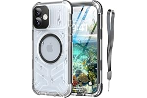 Haireca Magnetic for iPhone 16 Waterproof Case, [IP68 Underwater] [Fit for Magsafe], Translucent Matte Clear Sound Military Shockproof Full Phone Case Built-in Screen Protector 6.1", Black