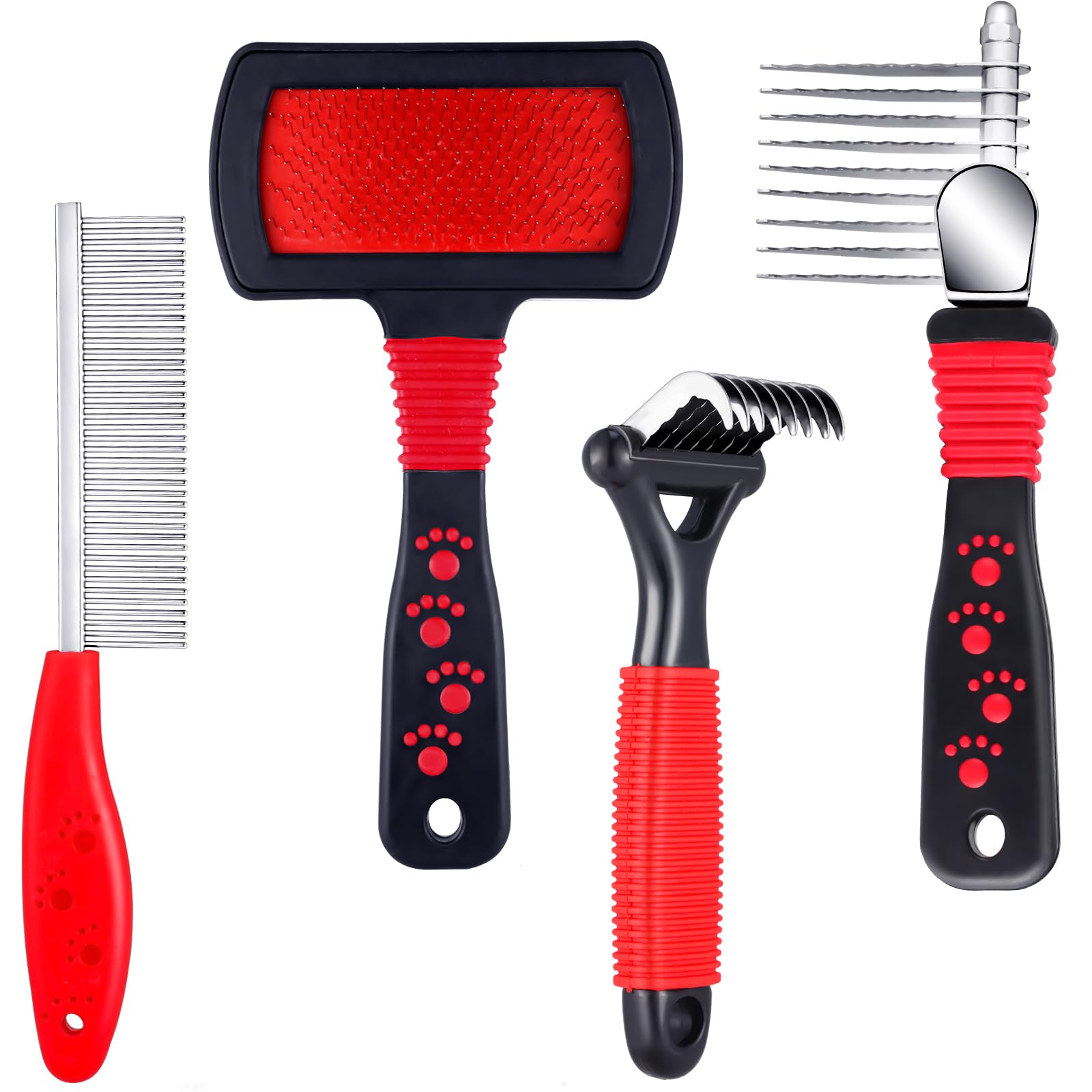 4 Pieces Pet Rake Comb Dog Dematting Comb Pet Cleaning Slicker Brush Dog Steel Comb Pet Grooming Tool Dog Brush and Cat Brush for Cats Dogs Removing Hair Knots and Tangles