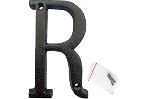 ROSLYONG 3 Inch House Letter, Address Letter for House, Metal Letters for Outdoor Signs, Cast Iron Metal Letter, Vintage Solid Metal Mailbox Letter Number, Black Home Letter R (Matching Screws Included)