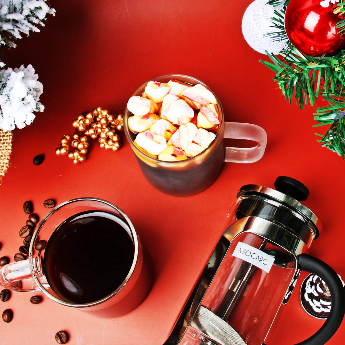 MIOCARO Glass Espresso Mug Coffee Cup Matt Tea Cup With Handle - 12 oz, Set of 2